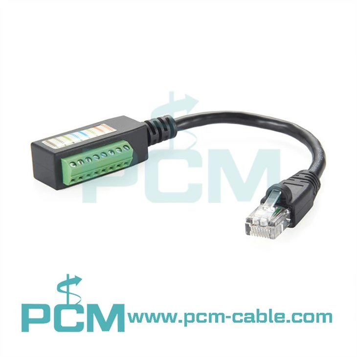 کابل Pigtail آداپتور بلوک ترمینال نر RJ45 به 8 موقعیت