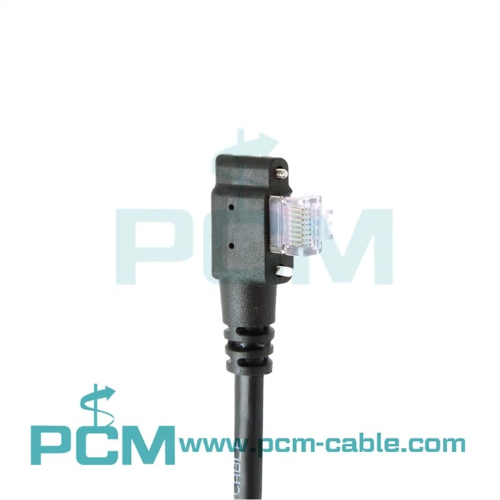 کابل GigE High Flex RJ45 خروجی عمودی زاویه چپ با پیچ شست