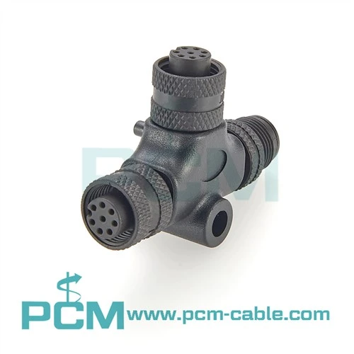 شیلد M12 8 پین کد A Code Male به 2 M12 8 Pin A Code Female T Coupler