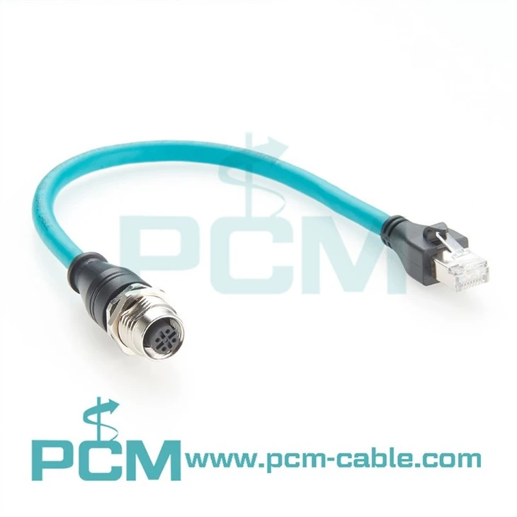 M12 D-Code to RJ45 Panel Mount Cable
