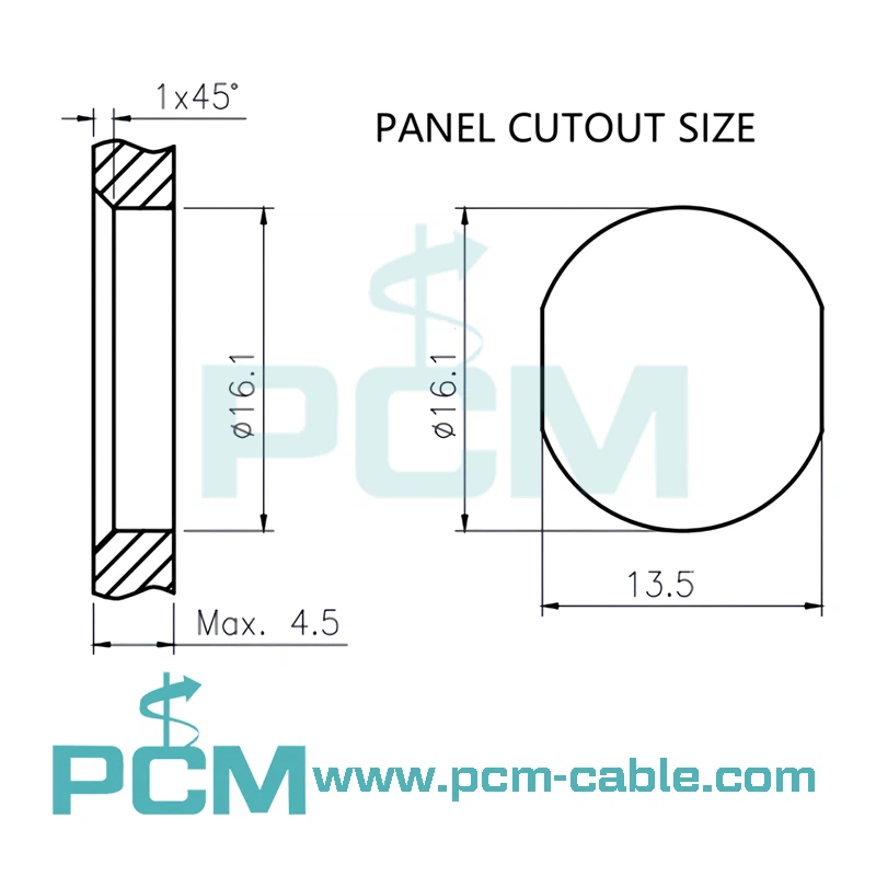 Cutout size of M12 D Code Profinet Feedthrough Connector Cutout size of M12 D Code Profinet Feedthrough Connector