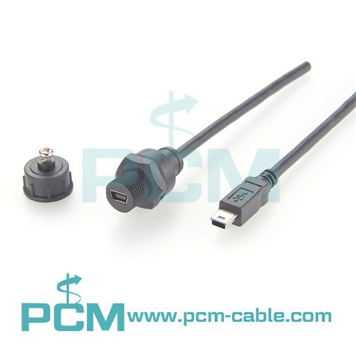 Mini USB 2.0 کابل ضد آب IP67 رابط اتصال پانل